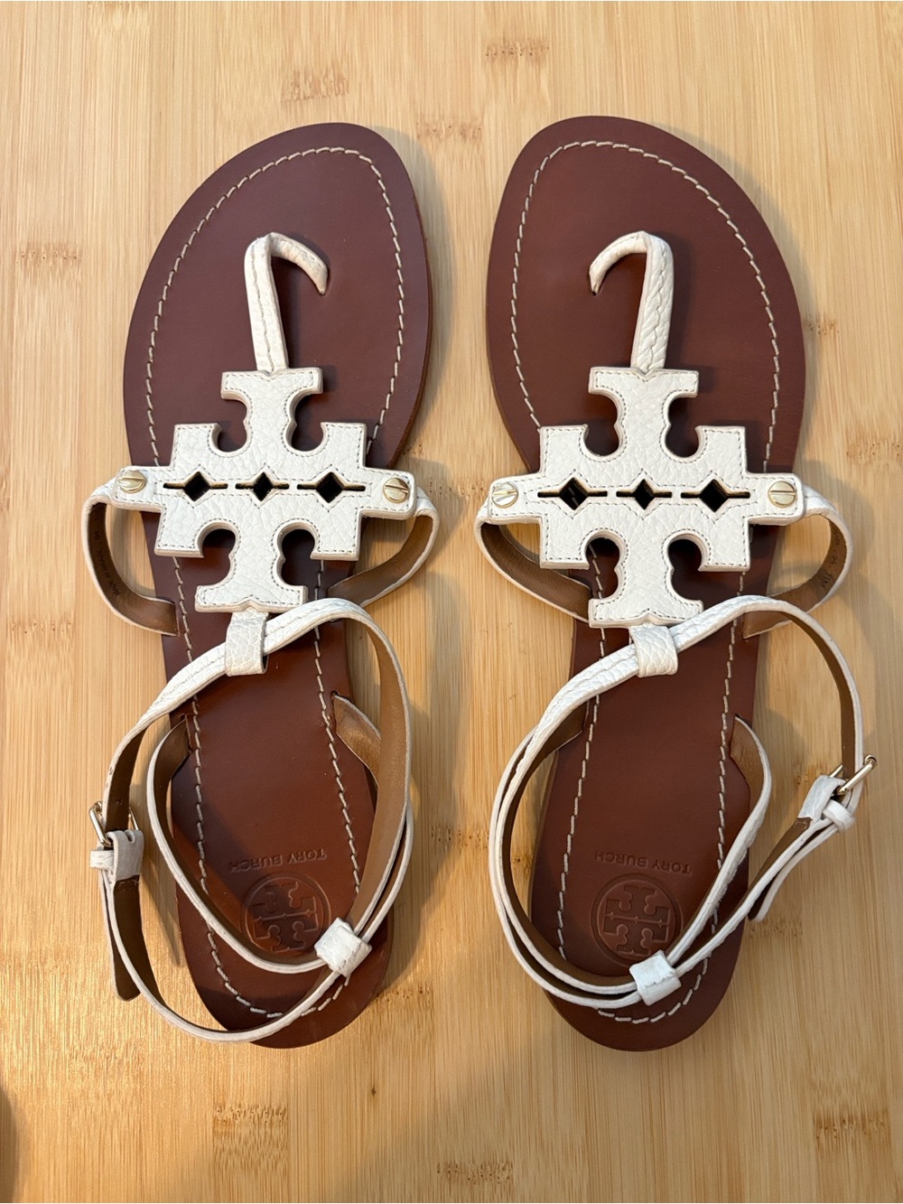 Tory Burch White Chandler Leather Designer Sandals - Women